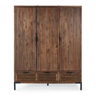 Oak Furnitureland Triple Wardrobe Detroit Solid Hardwood And Metal RRP £1094.99 • £879.99