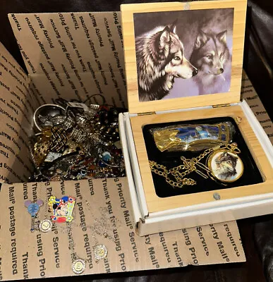 Vintage To Now Jewelry Junk Box Disney Pins Elk Ridge Pocket Watch And Knife • $75