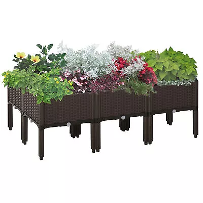 Outsunny 6-piece Elevated Flower Bed Vegetable Herb Planter Plastic Brown • £69.99