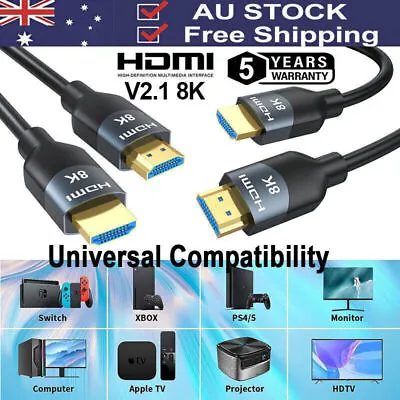Premium HDMI Cable V2.1 8K 4K Ultra HD 3D High Speed Ethernet HEC ARC AU Ship • $15.45