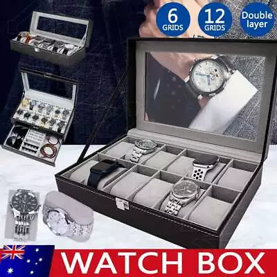 6/12 Grids Jewelry Watch Box Display Case Storage Holder Organizer Gift AU • $14.99