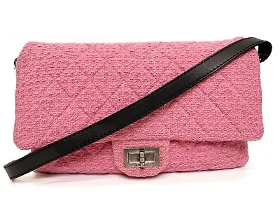 Authentic Chanel 2.55 Pink Tweed Reissue Crossbody Flap Bag • $4995