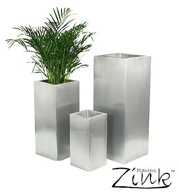 Zinc Silver Outdoor Planter Plant Pot Steel Metal Garden Indoor Inserts Choice • £52.98