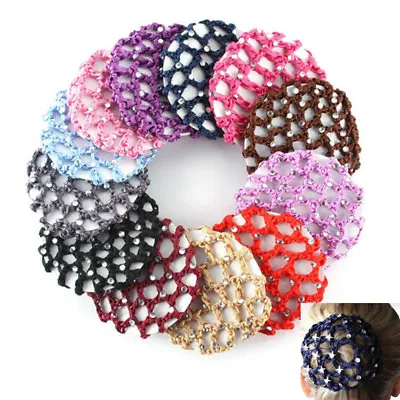 Women Bun Cover Snood Hair Net Ballet Dance Skating Crochet Chic Rhinesto JR ZT • £2.70