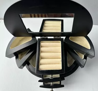 Black Jewelry Box Ring Holder 9 Lined Drawers With Mirror • $15