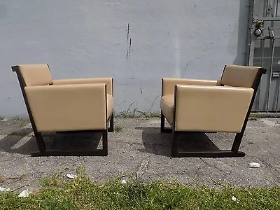 Super Pair Of Post Modern Leather Lounge / Club Arm Chairs  • $1200