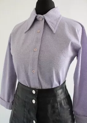 Vintage 1990s Shirt Lilac 70s Style Glitter Silver RETRO Mod DISCO Top 8 • £9.99