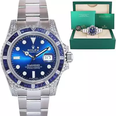 2015 MINT Rolex Submariner Date 116610 Diamond Sapphire Steel Blue Ceramic Watch • $10592.13