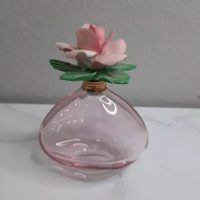 Retro Vntg Royal Limited Rosé Crystal Perfume Bottle W Pink Porcelain Flower Top • $22.88