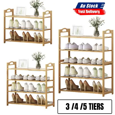 $24.69 • Buy 3 4 5 Tier Layer Shoe Rack Bamboo Stand Storage Wooden Shelf Organizer