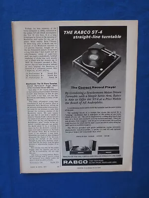 Rabco ST-4 Turntable  Correct Record Player  Magazine Ad Audio Mag April 1971 • $18.72