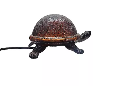 Cast Iron Turtle Lamp Amber Stained Glass Night Light Tiffany Style Working • $33