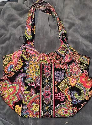 Vera Bradley Symphony In Hue Pattern Hobo Bag Purse. Blk Pink. Frayed Strap 16  • $10