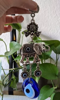 Elephant Nazar Evil Eye Wall Door Hanging Turkish Good Luck Charm Gift 20cm NEW • £10