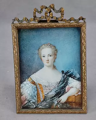 Antique French Hand Painted Henriette De Bourbon Portrait Miniature Gilt Frame • $395