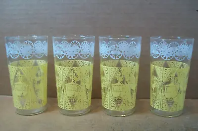 Set Of 4 ~ Vintage Anchor Hocking Drinking Glass ~ Yellow Weathervane Rooster • $38.99