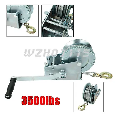 3500lbs Dual Gear Hand Winch Hand Crank Manual Boat ATV RV Trailer 33ft Cable 32 • $40.49