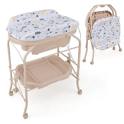 Baby Changing Table Portable Folding Infant Nursery Diaper Station With Bathtub • £89.95