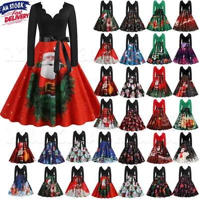 $37.99 • Buy Women Christmas Dress Swing Skater A-Line Xmas Party Dresses V Neck Festival √※