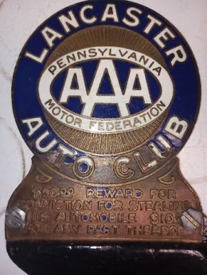 LANCASTER AUTO CLUB Old Enamel License Plate Topper Sign $50 Reward AAA Penna MC • $99.99