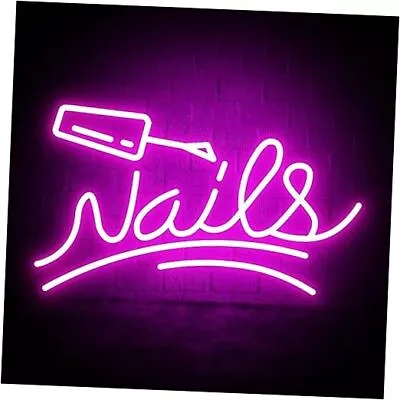 Nails Neon Sign Hot Pink Nail LED Neon Signs For Wall Decor Pink - Nails • $57.43