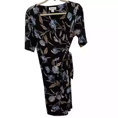 Motherhood Maternity Black Blue Floral Faux Wrap Dress Size Medium • $20