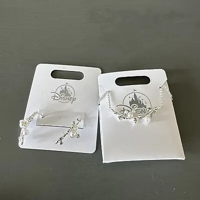 Disney Park Mickey Icon Pearl Swarovski Silver Tone Necklace Earrings   New • $34.99