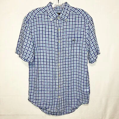 VINEYARD VINES Blue Plaid 100% Linen Classic Fit Short Sleeve TUCKER Shirt Sz S • $18.80