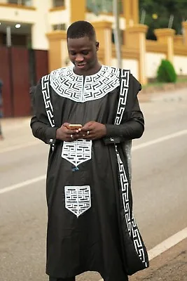 Black With White Agbada Babariga 3 Pcs African Men's Kaftan African Clothing  • $185