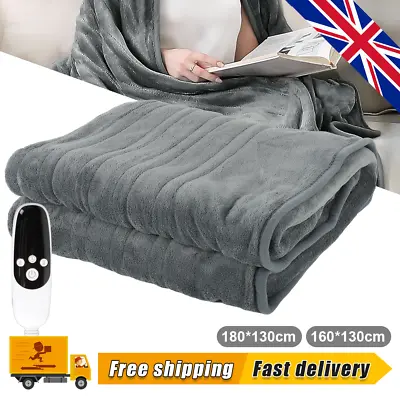 Luxurious Electric Heated Throw Soft Fleece Grey Over Blanket Double Single Uk • £33.99