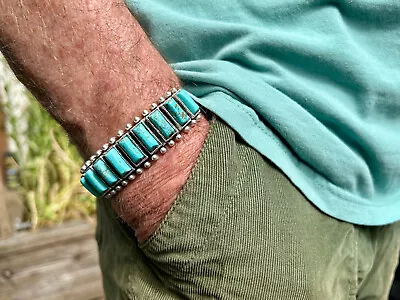 Turquoise  Magnesite Bracelet Western Mens Cuff Southwestern Cowboy Bracelet • $55