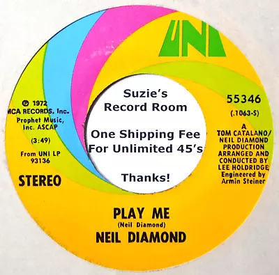 Neil Diamond Play Me 70's Classic Pop Rock EX+/Strong VG 45 7  Vinyl Plays Well • $2.95