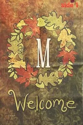 12  X 18  Garden Flag Fall Wreath &  M  Initial Single Sided • $12.34