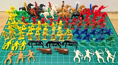 Vintage Lot Of Cowboys And Indians Horses Cows Plastic Figures Colors ~100 Toys • $49.99