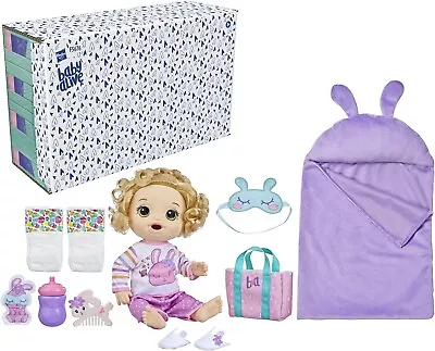 Baby Alive Bunny Sleepover 12-In Sleeping Bag Bunny Doll Bedtime Theme Blonde • $34.85