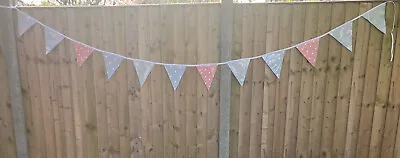 Handmade Oilcloth Double Sided Bunting Shabby Chic Blues/pink 12 Large Flags/3m • £12.50