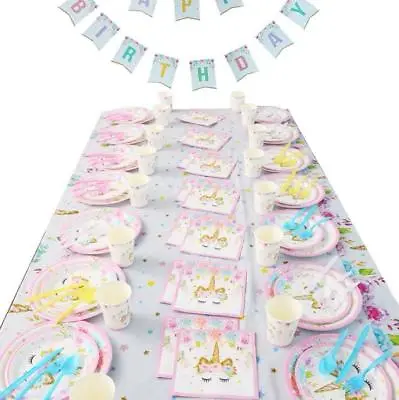 $8.39 • Buy Unicorn Tableware 9 Items 114pcs 16 Guest Table Cloth Balloons Party Supplies