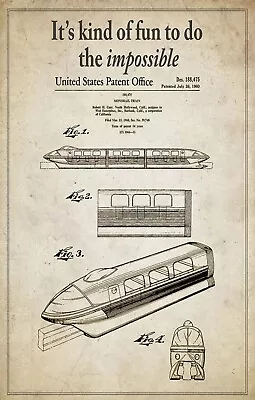 Disney Patent Poster Monorail Train Its Kind Of Fun To Do The Impossible Print • $19.49