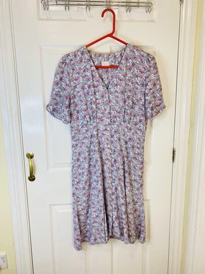 £12 • Buy Charlotte Halton Button Through Short Sleeved Dress, Grey Mix Floral Size 12