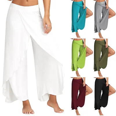 $22.98 • Buy Womens Wrap Harem Pants Culottes Yoga Fitness Wide Leg Baggy Palazzo Trousers