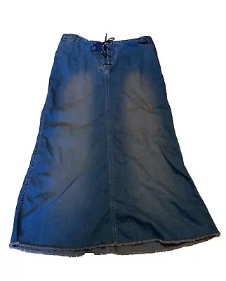 Womens Skirt 16 Blue Denim 90s Y2k Jean Lace Up Front Midi Below Knee • £10.50