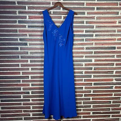 Amanda Smith Woman Semi-Formal Dress Cobalt Blue V Neck Sleeveless Beaded Floral • $18.99