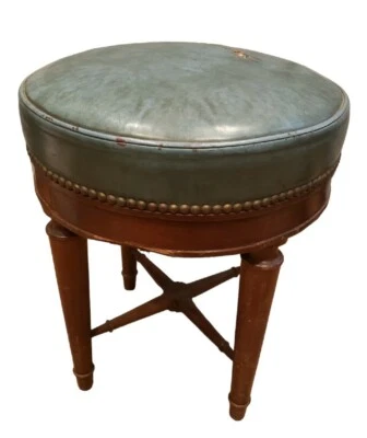 Vintage Wooden  Piano Bar Stool With Green Leather Seat • $349