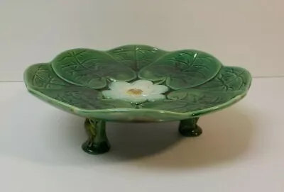  19th C. English Majolica Pottery Low Compote Lily Pads & Herons C. 1870-1880  • $399.99