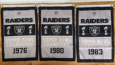 Raiders NFL Super Bowl Champions 3 Banners/Flags Set 18.5  X 11.5  • $24