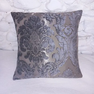 Cushion Cover  Silver Grey Beige Taupe Silky Velvet Damask 17  Approx. • £4.99