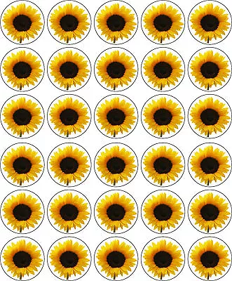 Yellow Sunflower Edible Printed Icing Cup Cake Topper Decorations • £3.75