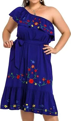 851 - Plus Size Embroidered Off Shoulder Mexican Hawaii Floral Summer Sun Dress • $34.99