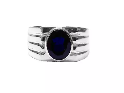925 Silver Sapphire Band 8x10 Mm Oval Sapphire Silver Men Ring Sapphire Men Ring • $81.83