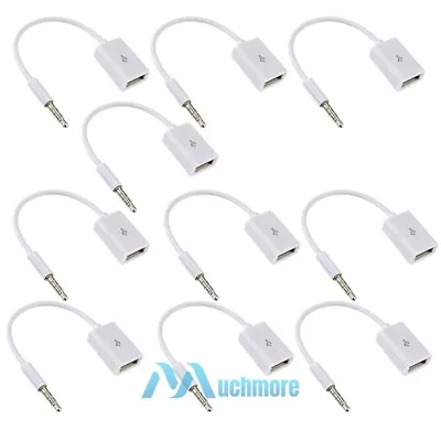 10x 3.5mm Male AUX Audio Plug Jack To USB 2.0 Female Converter Cable Cord White  • $19.99